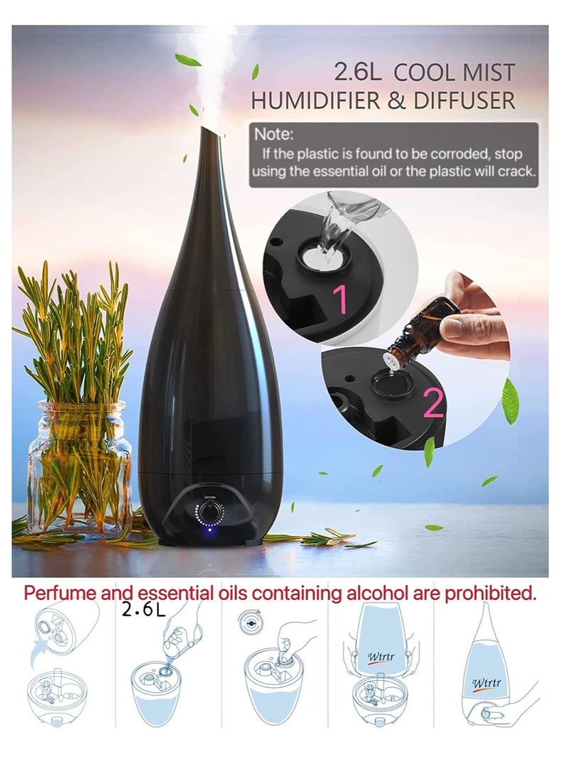 EasyLife - Cool Mist Humidifiers for Bedroom Vase Design 2 Nozzle Essential Oil Air Diffuser Plant Humidifier Desktop Modern Room Decoration Man Woman Gift Black - Image 1
