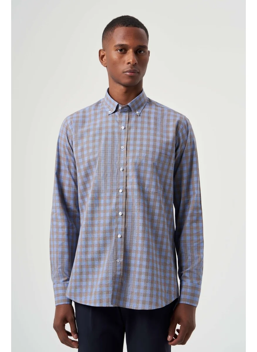 Bisse Men's Regular Fit Pasha Collar Plaid Shirt BROWN GM23K232024_D11