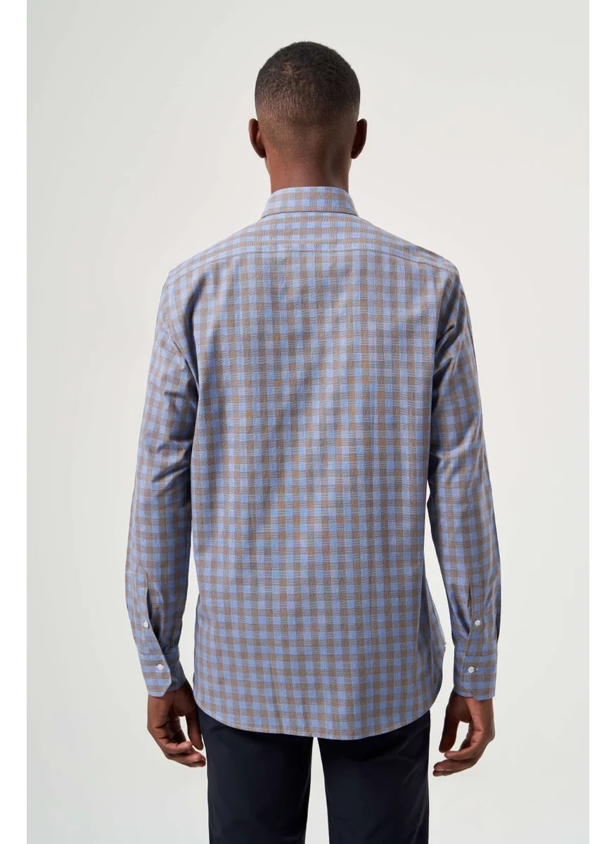 Bisse Men's Regular Fit Pasha Collar Plaid Shirt BROWN GM23K232024_D11