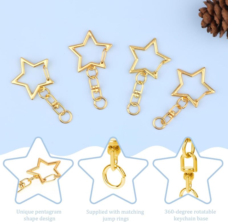 Star-Shaped Lobster Claw Clasp 50-Piece Gold 1.7 X 1 Inches Durable Metal Construction - Versatile 360-Degree Rotating Design Keychain Clasp For Diy Craft Jewelry Making Supplies - Image 5