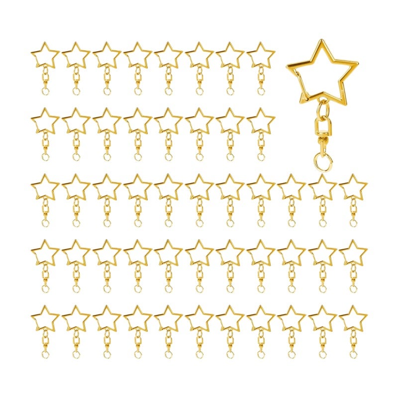 Star-Shaped Lobster Claw Clasp 50-Piece Gold 1.7 X 1 Inches Durable Metal Construction - Versatile 360-Degree Rotating Design Keychain Clasp For Diy Craft Jewelry Making Supplies - Image 1