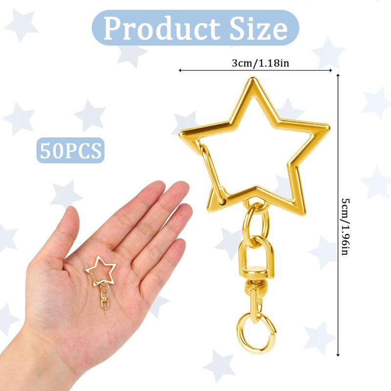 Star-Shaped Lobster Claw Clasp 50-Piece Gold 1.7 X 1 Inches Durable Metal Construction - Versatile 360-Degree Rotating Design Keychain Clasp For Diy Craft Jewelry Making Supplies - Image 2