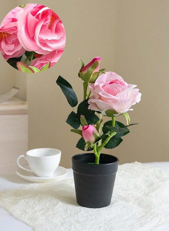 erorex Artificial Tree Knitted Natural Rose Potted White 30Cm  - Image 2