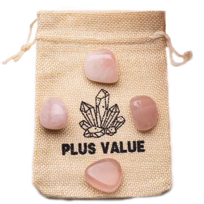 Plus Value Plus Value Natural Rose Quartz Tumbled Stone Pebbles Reiki Healing Aura Chakra Jute Bag 50grams  - Image 1