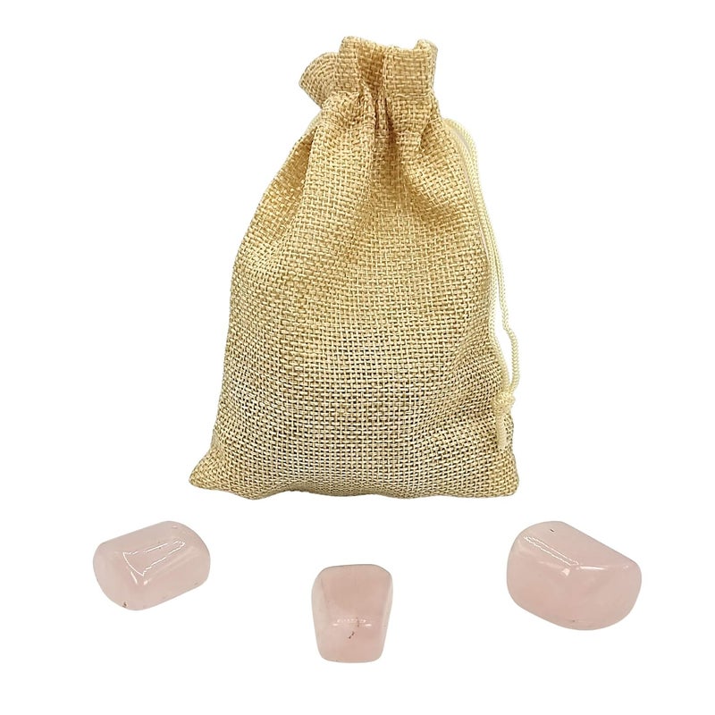Plus Value Plus Value Natural Rose Quartz Tumbled Stone Pebbles Reiki Healing Aura Chakra Jute Bag 50grams  - Image 4