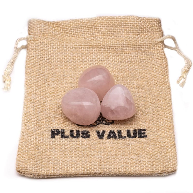 Plus Value Plus Value Natural Rose Quartz Tumbled Stone Pebbles Reiki Healing Aura Chakra Jute Bag 50grams  - Image 3