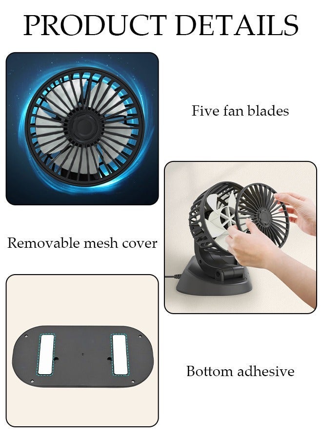 DUNISO Car Fan Dual Head USB Fan for Car with Powerful Cooling, 360°Adjustable Car Cooling Fan with Number Plate Adjustable 2 Gear Wind Powerful Dashboard Cooler Fan for Car Home Office - Image 3