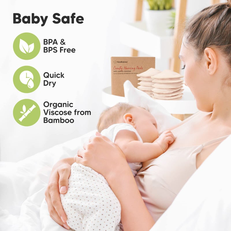 KeaBabies Organic Nursing Pads - 14 Washable Viscose Derived from Bamboo Breastfeeding Pads, Wash Bag, Reusable Breast Pads for Breastfeeding, Nipple Pads for Breastfeeding Essentials (Bare Beige, L 4.8) - Image 5