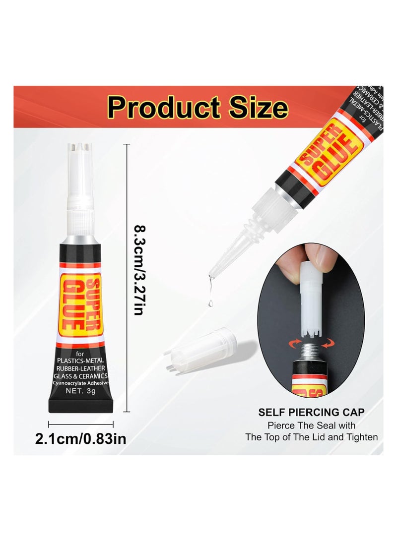 سوبر جلو غراء فائق القوة، عبوة من 12 أنبوبًا بوزن 3 جرام، لاصق متعدد الأسطح للبلاستيك والمعادن والزجاج والسيراميك، سريع الجفاف - Image 3