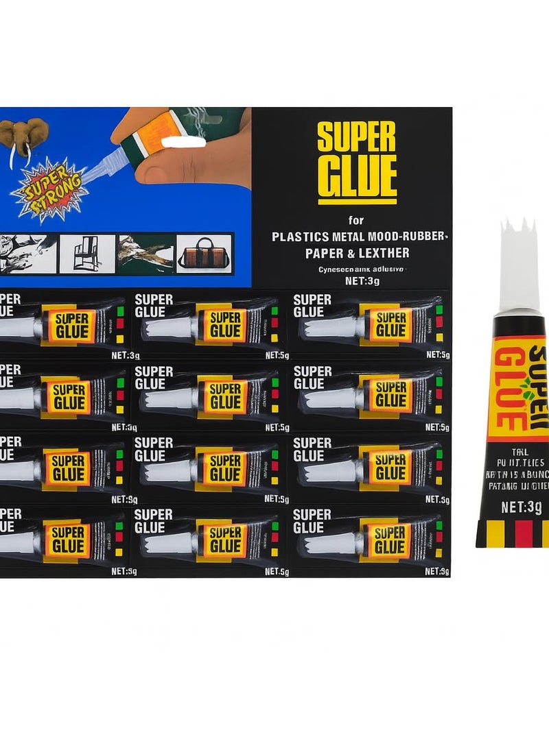 سوبر جلو غراء فائق القوة، عبوة من 12 أنبوبًا بوزن 3 جرام، لاصق متعدد الأسطح للبلاستيك والمعادن والزجاج والسيراميك، سريع الجفاف - Image 5