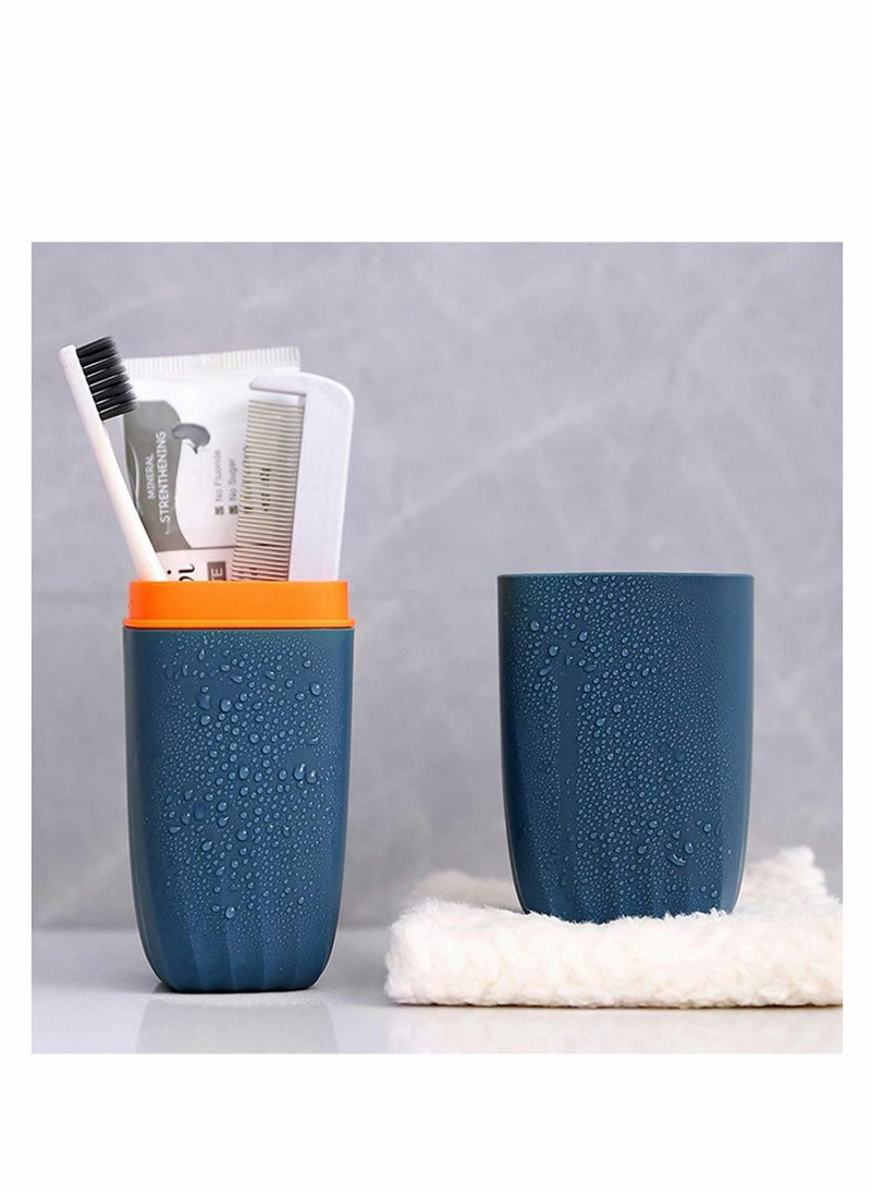 Toothbrush Cup, 2Pcs Travel Toothbrush Holder, Portable Toothbrush Case Long 7.87 inch, Business Trip and School, Multifuction Toothbrushes Toothpaste Set with Two Colors (Blue and Pink) - Image 3