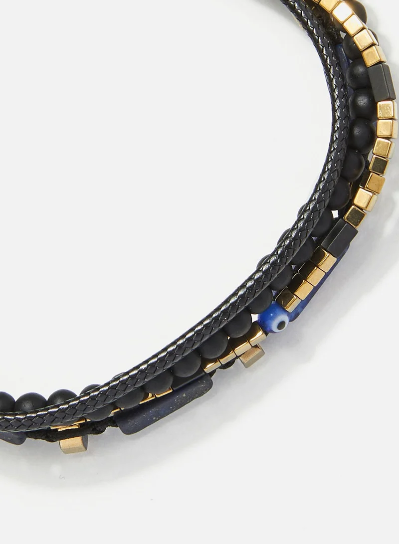 كريسوستوموس Handmade Multiline Adjustable Bracelet for Men with Black Matte Onyx and Multi-Line Design