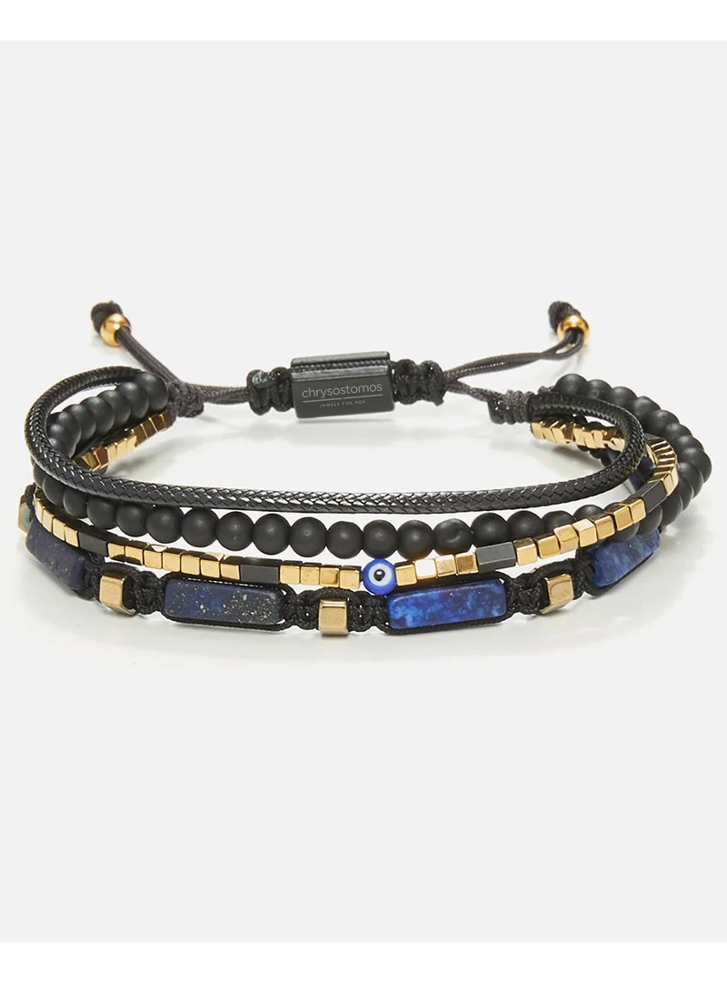 كريسوستوموس Handmade Multiline Adjustable Bracelet for Men with Black Matte Onyx and Multi-Line Design