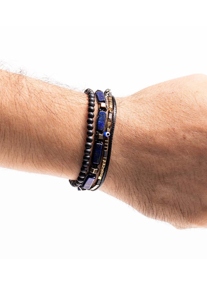 CHRYSOSTOMOS Handmade Multiline Adjustable Bracelet for Men with Black Matte Onyx and Multi-Line Design - Image 3