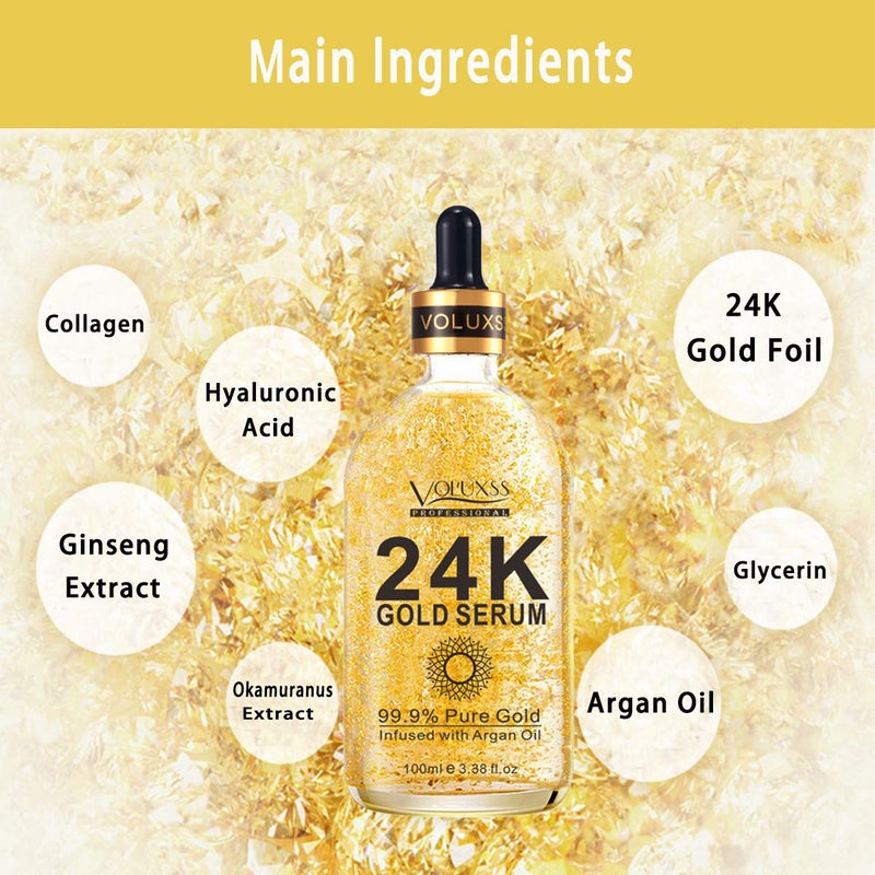 Voluxss سيروم فولكس 24K للوجه، سيروم مرطب مضاد للشيخوخة لتفتيح البشرة مع فيتامين C، حمض الهيالورونيك وزيت الأركان للبقع الداكنة والخطوط الدقيقة، معزز كولاجين للعناية بالبشرة الكورية - Image 5