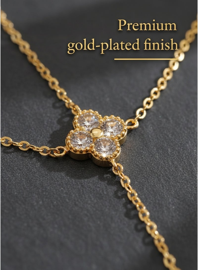 Four leaf clover diamond jewelry set necklace bracelet earring three piece set jewelry gift box set - Image 4