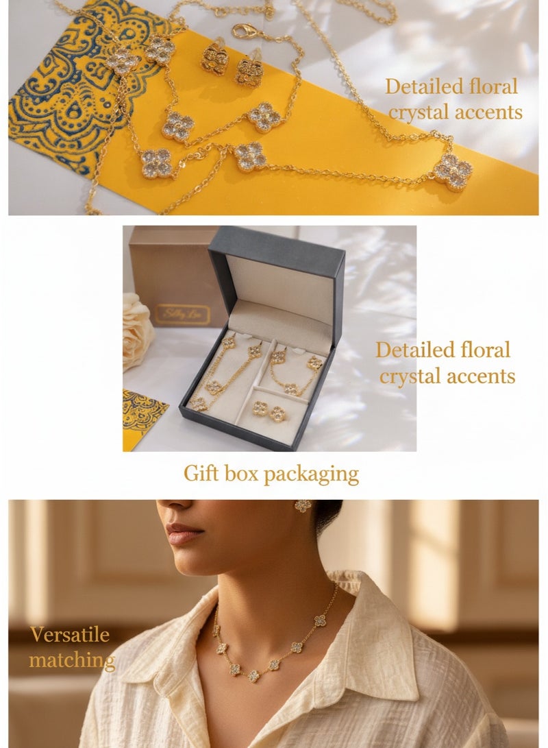 Four leaf clover diamond jewelry set necklace bracelet earring three piece set jewelry gift box set - Image 5