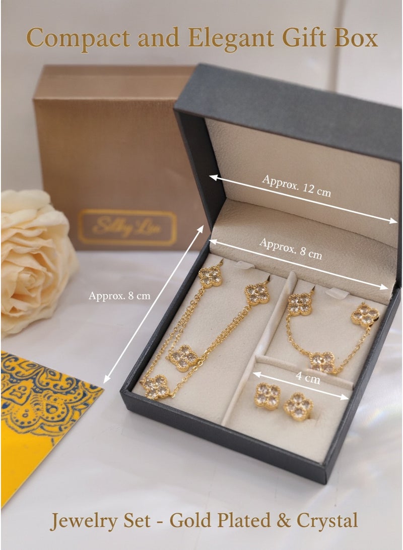 Four leaf clover diamond jewelry set necklace bracelet earring three piece set jewelry gift box set - Image 3