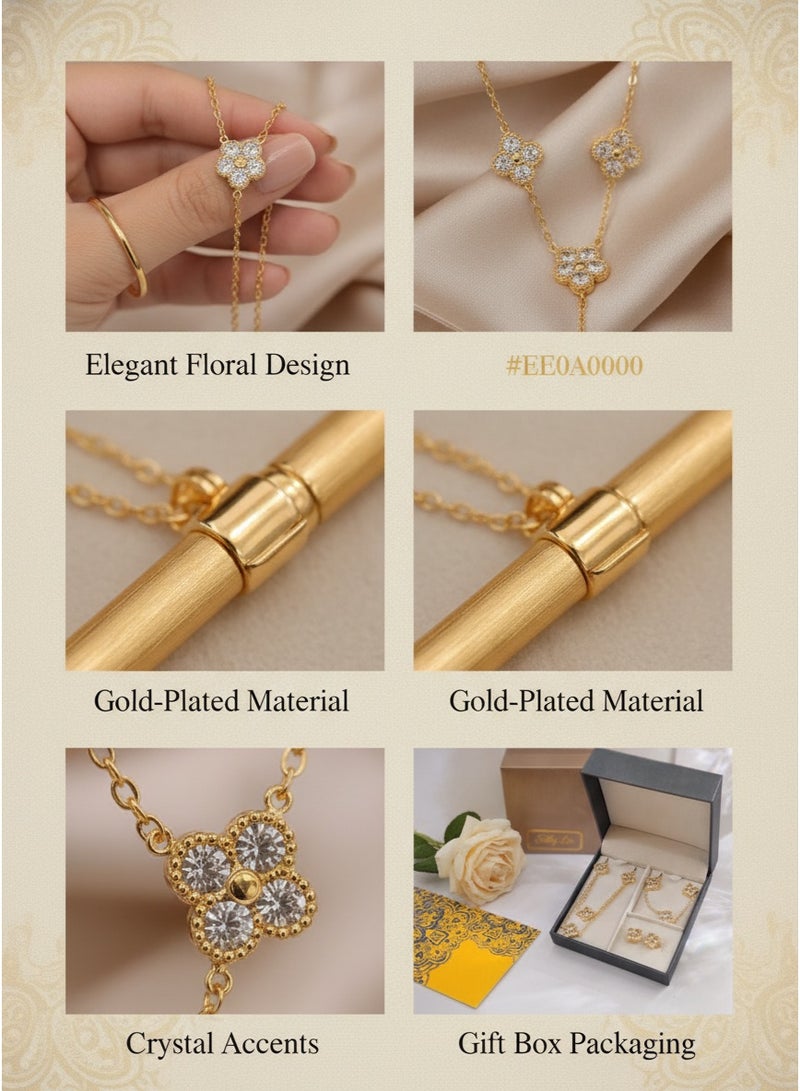 Four leaf clover diamond jewelry set necklace bracelet earring three piece set jewelry gift box set - Image 2