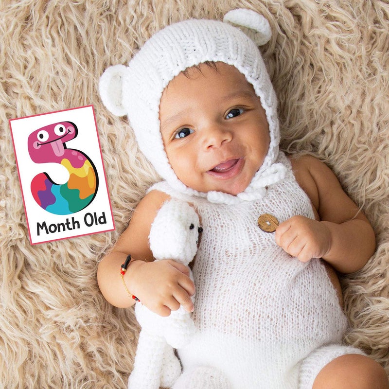 WOBBOX Baby Monthly Milestone Cards, Record 0-12 Months Growth Milestones Cards, Baby Shower Gift Scrapbook Photo Keepsake Monthly Age Markers Card (12 Pcs) (Design Three) - Image 5