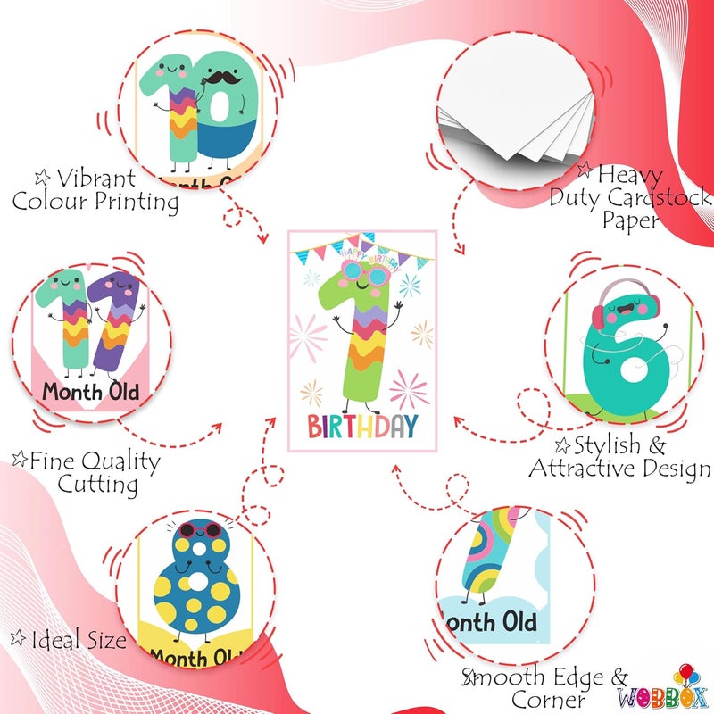 WOBBOX Baby Monthly Milestone Cards, Record 0-12 Months Growth Milestones Cards, Baby Shower Gift Scrapbook Photo Keepsake Monthly Age Markers Card (12 Pcs) (Design Three) - Image 4