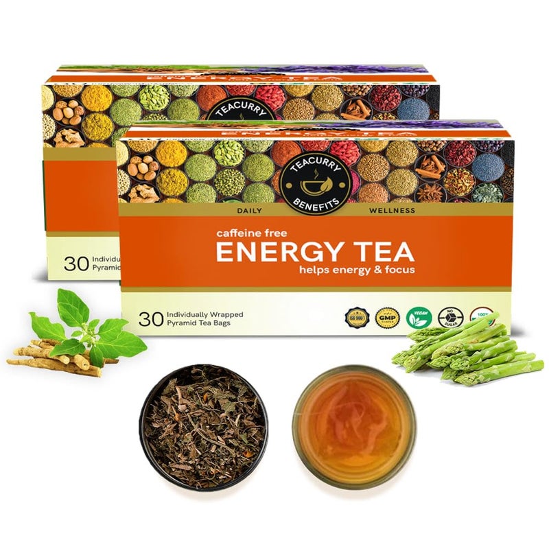 TEACURRY شاي الطاقة من تيكاري (عبوة لمدة شهرين | 60 كيس شاي) - مزيج من الأعشاب للطاقة | احصل على بداية منعشة لصباحك - Image 1