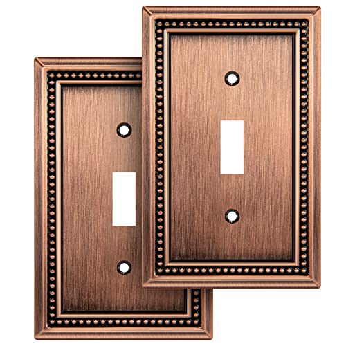Henne Bery Sunken Pearls Heavy Duty Decorative Wall Plate Switch Plate Outlet Cover (Single Toggle, 2 Pack, Antique Copper) - Image 1