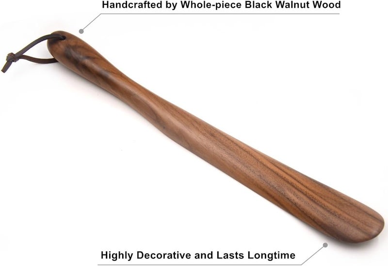 Bamber Wooden Shoe Horn Wood Shoehorn with Handle for Seniors Women Men Kids, 15'' Long, Black Walnut - Image 3