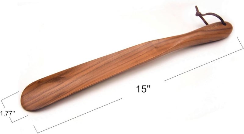 Bamber Wooden Shoe Horn Wood Shoehorn with Handle for Seniors Women Men Kids, 15'' Long, Black Walnut - Image 2