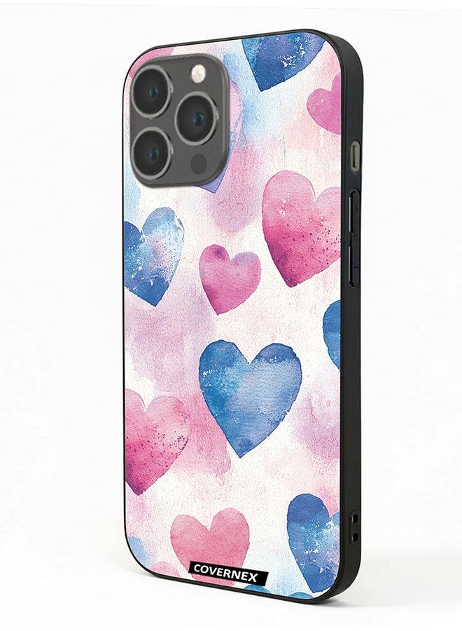 Covernex Apple iPhone 13 Pro Max Protective Case Cover Printed Featuring Watercolor Soft Heart Pattern - Image 1