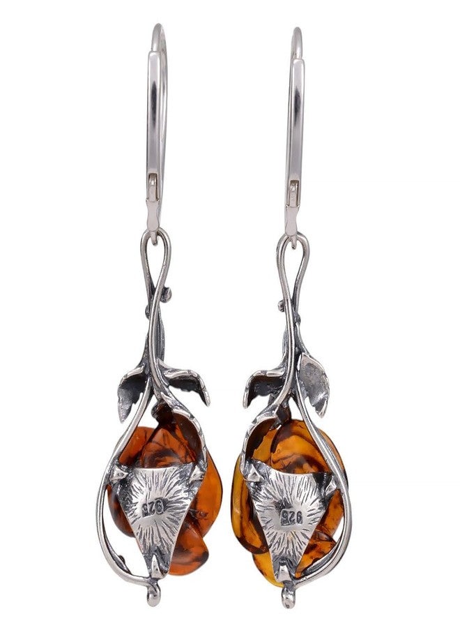 هوليداي غفت شوب أقراط من الفضة الإسترلينية والعنبر العسلي البلطيقي، بتصميم وردة مفتوحة - Image 4