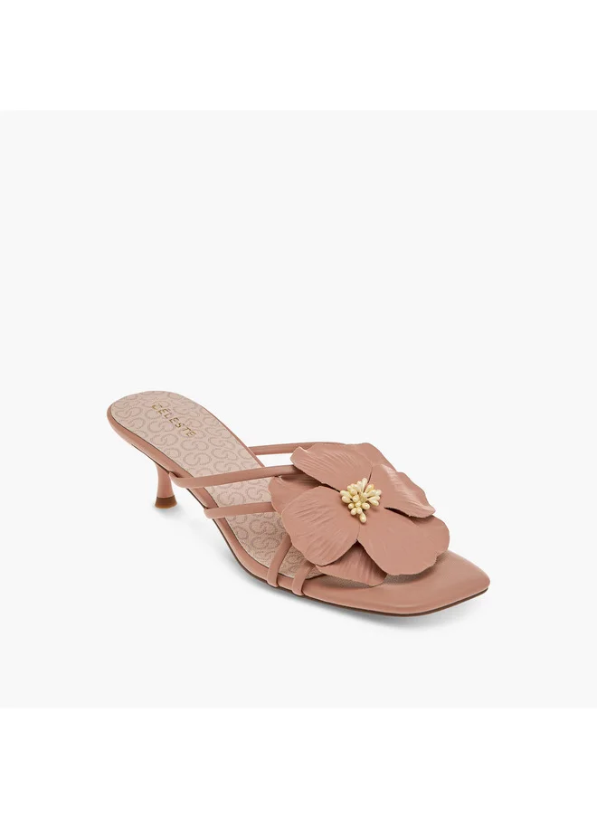 Celeste Women's Flower Applique Slip-On Sandals with Kitten Heels