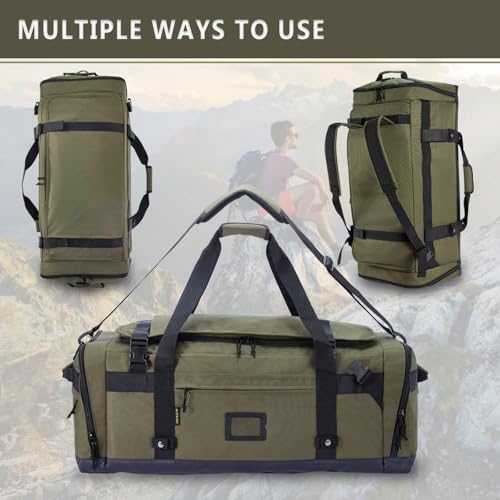 VEAGIA Large Duffle Bag for Travel - Men & Women, Foldable Gym Duffle Backpack, Heavy Duty Tactical Military Canvas Duffel Bags, Extra Big Carry On with Shoe Pockets, Waterproof (80L/103L) - Image 4