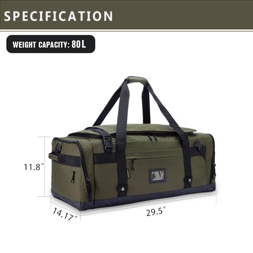 VEAGIA Large Duffle Bag for Travel - Men & Women, Foldable Gym Duffle Backpack, Heavy Duty Tactical Military Canvas Duffel Bags, Extra Big Carry On with Shoe Pockets, Waterproof (80L/103L) - Image 5