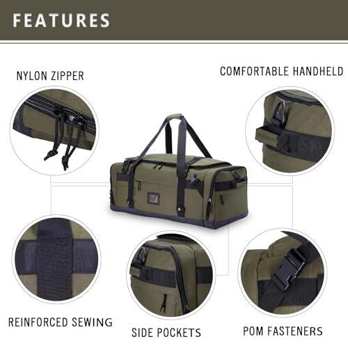 VEAGIA Large Duffle Bag for Travel - Men & Women, Foldable Gym Duffle Backpack, Heavy Duty Tactical Military Canvas Duffel Bags, Extra Big Carry On with Shoe Pockets, Waterproof (80L/103L) - Image 3