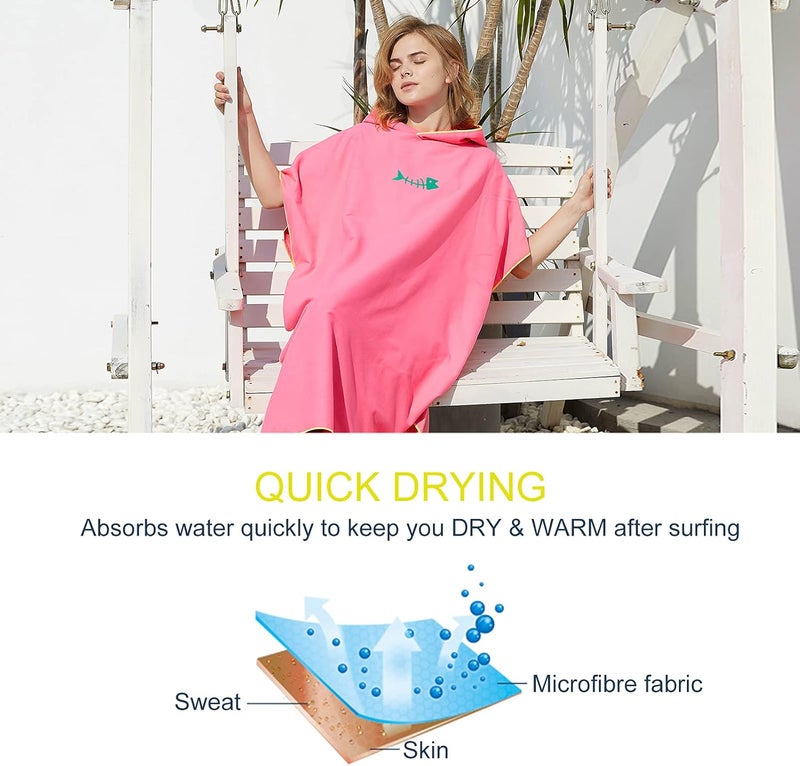 Eacam Surf Poncho Changing Towel with Hood - Microfiber Beach Blanket Bath Swim Towel for Adults - Image 3