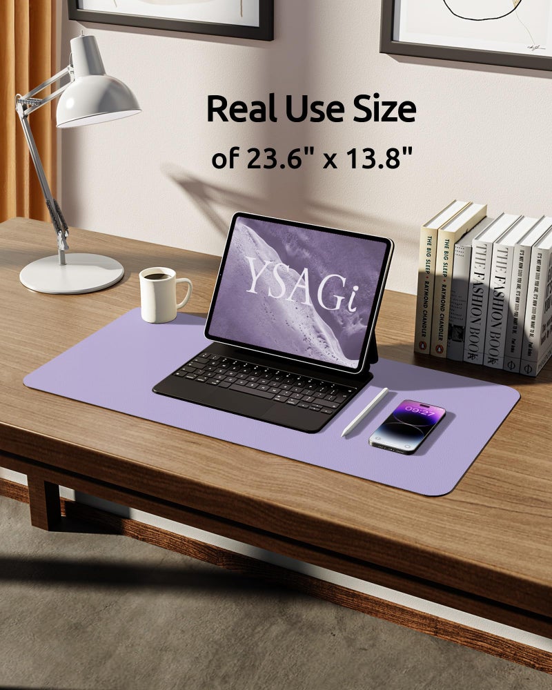 YSAGi Leather Desk Protector, Office Mat, Large Mouse Mat, Non-Slip PU Leather Blotter, Laptop Pad, Waterproof Writing Pad for Office and Home (Light Purple, 23.6" x 13.8") - Image 5