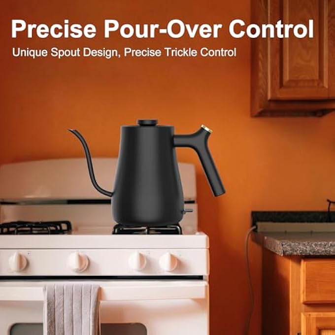 VidaTeco Gooseneck Electric Kettle Electric Tea Kettles Water Boiler  Heater With Auto ShutOff Stainless Steel Kettle Water Boiler Quick Heating For Pour Over Coffee Brew Tea Hot Water 08L Black - Image 4