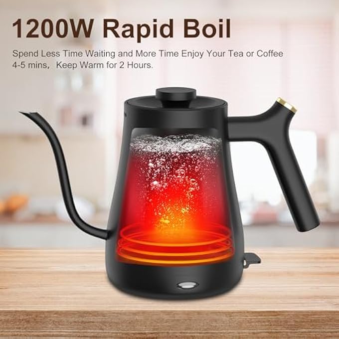 VidaTeco Gooseneck Electric Kettle Electric Tea Kettles Water Boiler  Heater With Auto ShutOff Stainless Steel Kettle Water Boiler Quick Heating For Pour Over Coffee Brew Tea Hot Water 08L Black - Image 5