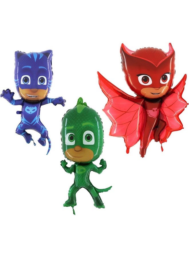 Toyland® Pack of 3 PJ Masks Shaped Foil Balloons - Catboy, Gekko & Owlette - Children's Party Decorations