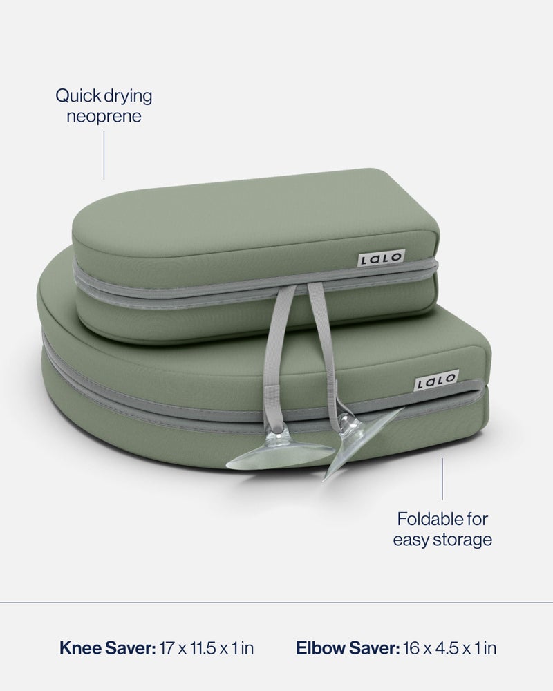 Lalo Knee & Elbow Saver - Foldable Padded Cushions for Bathtime Relief, Quick-Dry, Suction Cups for Stability, Bath Kneeler and Elbow Rest Pad Set 17 x 11.5 in Knee Pad & 16 x 4.5 in Elbow Pad - Sage - Image 3