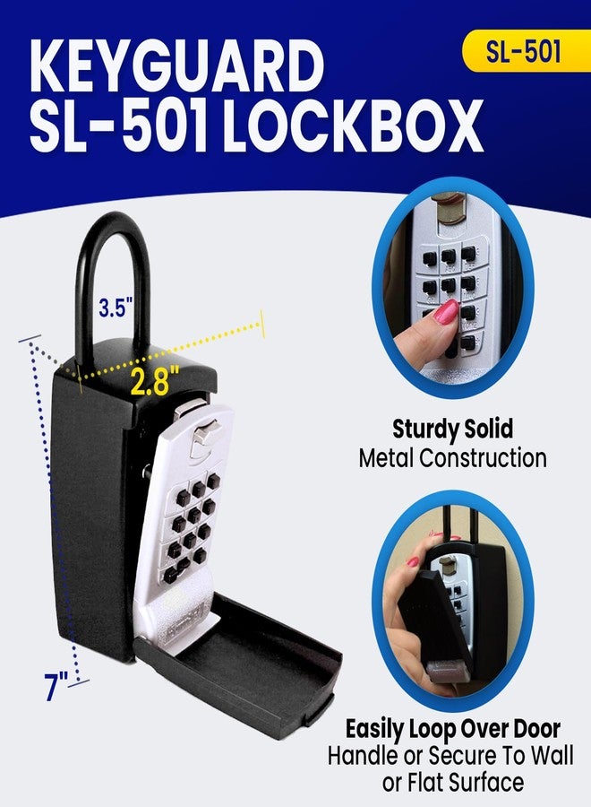 KeyGuard SL-501 Punch Button Lock Box | Portable Shackle LockBox For Outside - Fits House Keys, Car Keys, Fobs, & More | Keypad Safe Box, Digital Push Button Combination Lock | Black Finish - Image 2