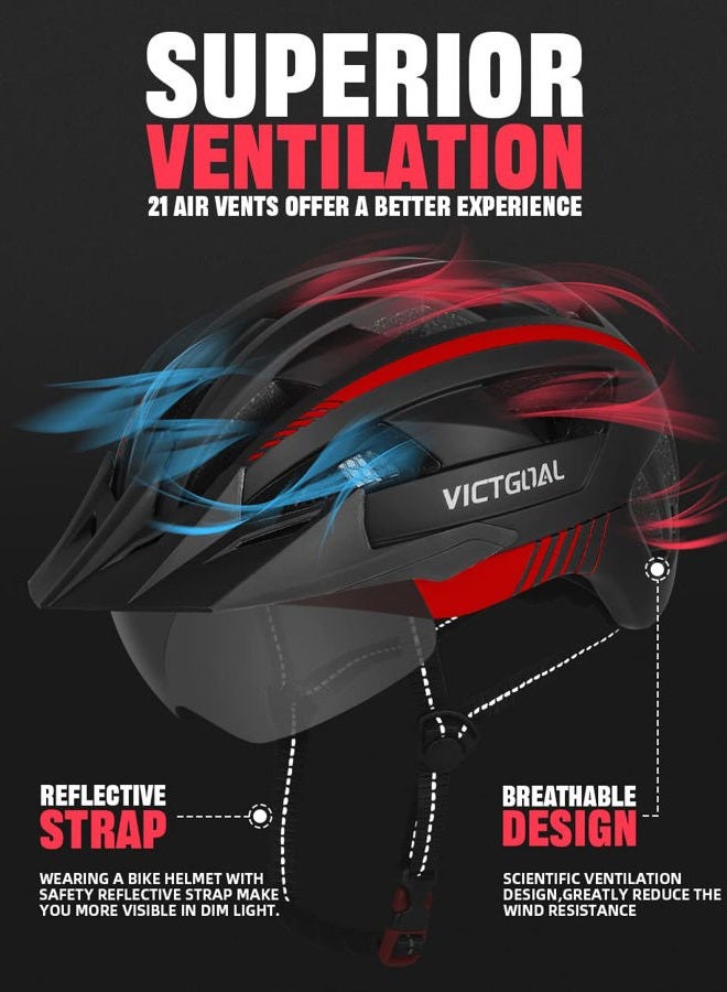 VICTGOAL Bike Helmet with USB Rechargeable Rear Light Detachable Magnetic Goggles Removable Sun Visor Mountain & Road Bicycle Helmets for Men Women Adult Cycling Helmets black - Image 3