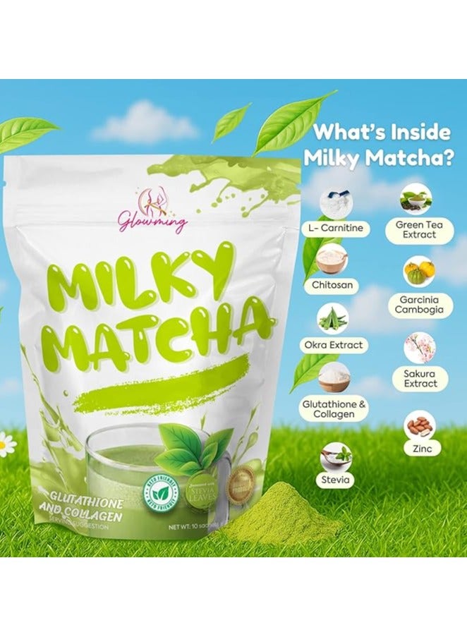 Cc Cris Cosmetics Milky Matcha Glutathione and Collagen Drink 10 Sachets - Image 2