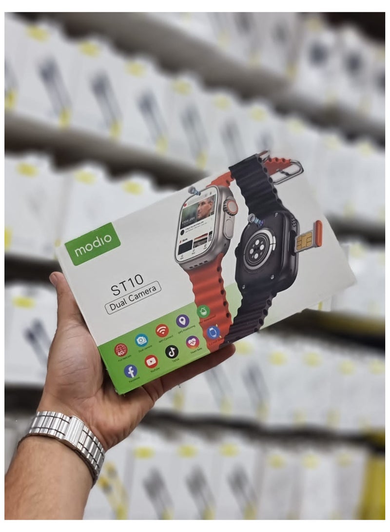 Modio ST10 watch supports front and rear camera and SIM card thanks to Compatible operating system Android 5.0 or higher Internal memory 4 GB RAM | 64 GB Battery: Lithium-ion Color: Orange - Image 3