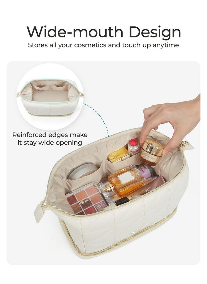 BAGSMART Travel Makeup Bag, Pu Leather Makeup Bag Organizer, Large Capacity Make Up Bag, Cosmetic Bags For Women, Wide-Open Makeup Pouch For Travel Essentials, Bottles, Brushes (Pink)  - Image 5