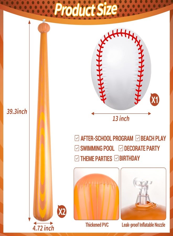 ZHBDMGK Inflatable Baseball Bat and Ball - 3Pcs Set: 2Pcs 40 Inch Bats & 1Pcs Beach Ball - Perfect for Beach Party Sports Game - Image 2