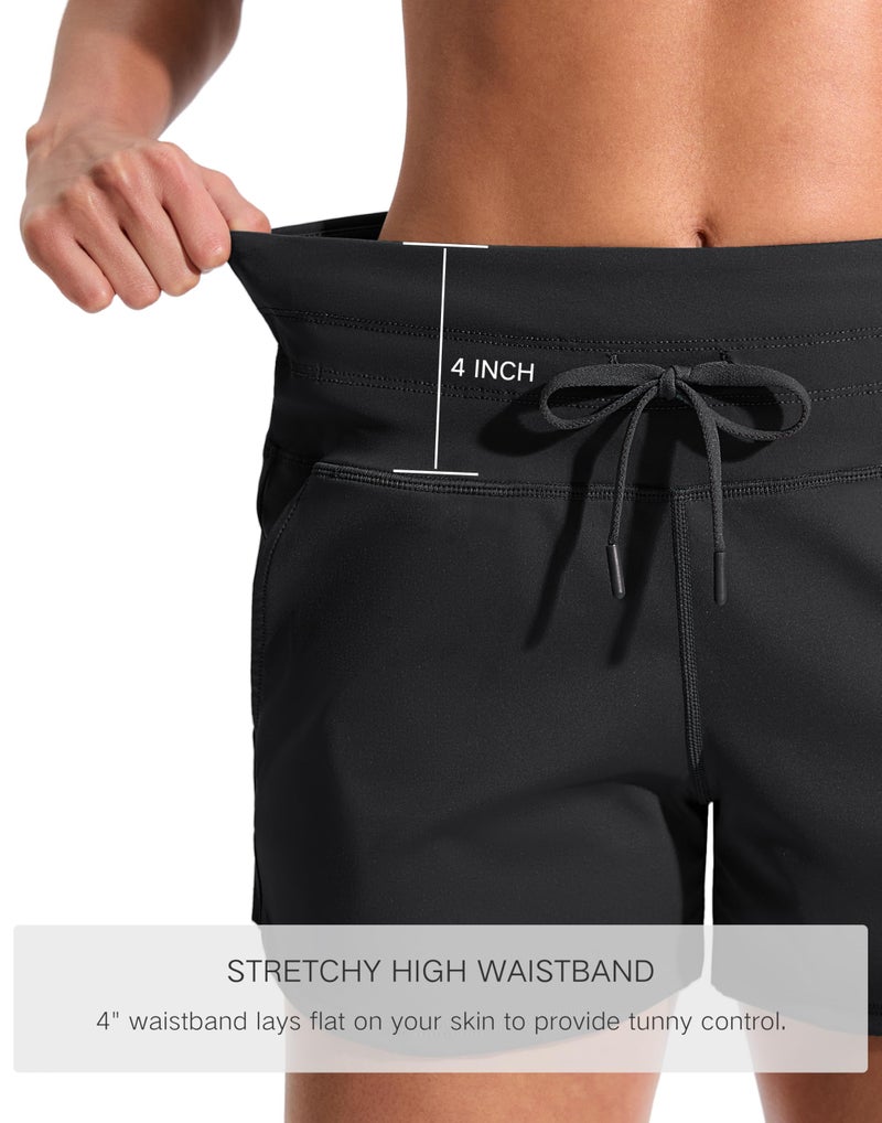 Soothfeel Women's Athletic Running Shorts with Pockets 3.5" Quick Dry High Waisted Workout Active Gym Shorts for Women Black M - Image 4