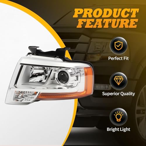 Jecoupoon Halogen Headlight Assembly Driver Compatible with 2015-2017 Expedition Projector Front Left Side Headlamp Replace FO2502334 Chrome Housing - Image 4
