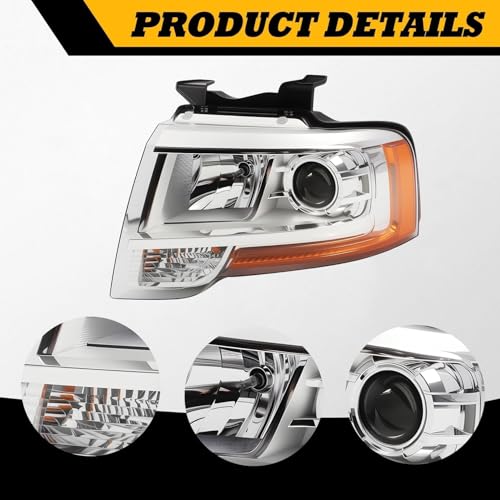 Jecoupoon Halogen Headlight Assembly Driver Compatible with 2015-2017 Expedition Projector Front Left Side Headlamp Replace FO2502334 Chrome Housing - Image 5